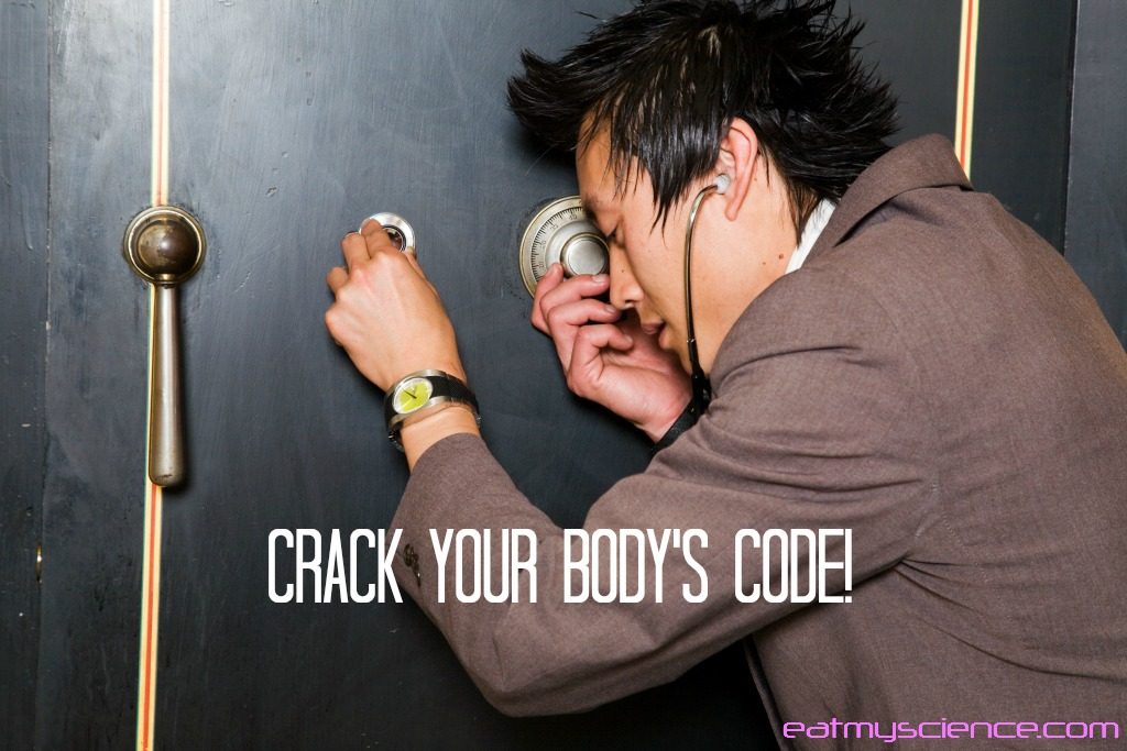 Man cracking a safe and finding the combination by listening. We don't need more willpower, we need to work smarter, not harder. Crack the code of your body's health by listening to it. Start by using a food journal