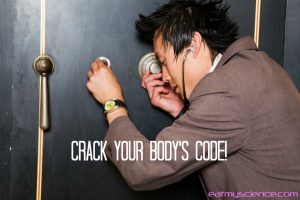 Man cracking a safe - finding the combination by listening. Crack the code of your body's health by listening to it. Start by using a food journal