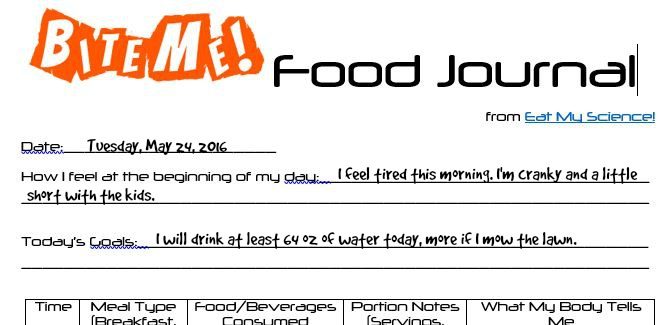 Bite Me Food Journal in Action - daily goal setting, drink enough water. We don't need more willpower, we need to work smarter, not harder. 